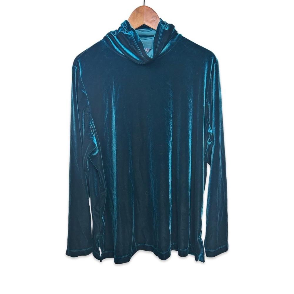 Susan Graver Teal Cowl Neck Velour Sweater Size 1X